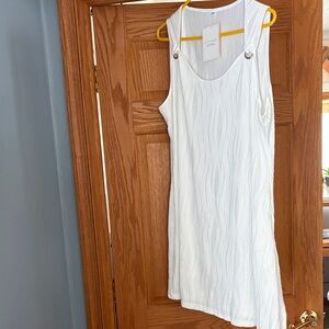 White Textured Sleeveless Dress with Ring Strap Detail